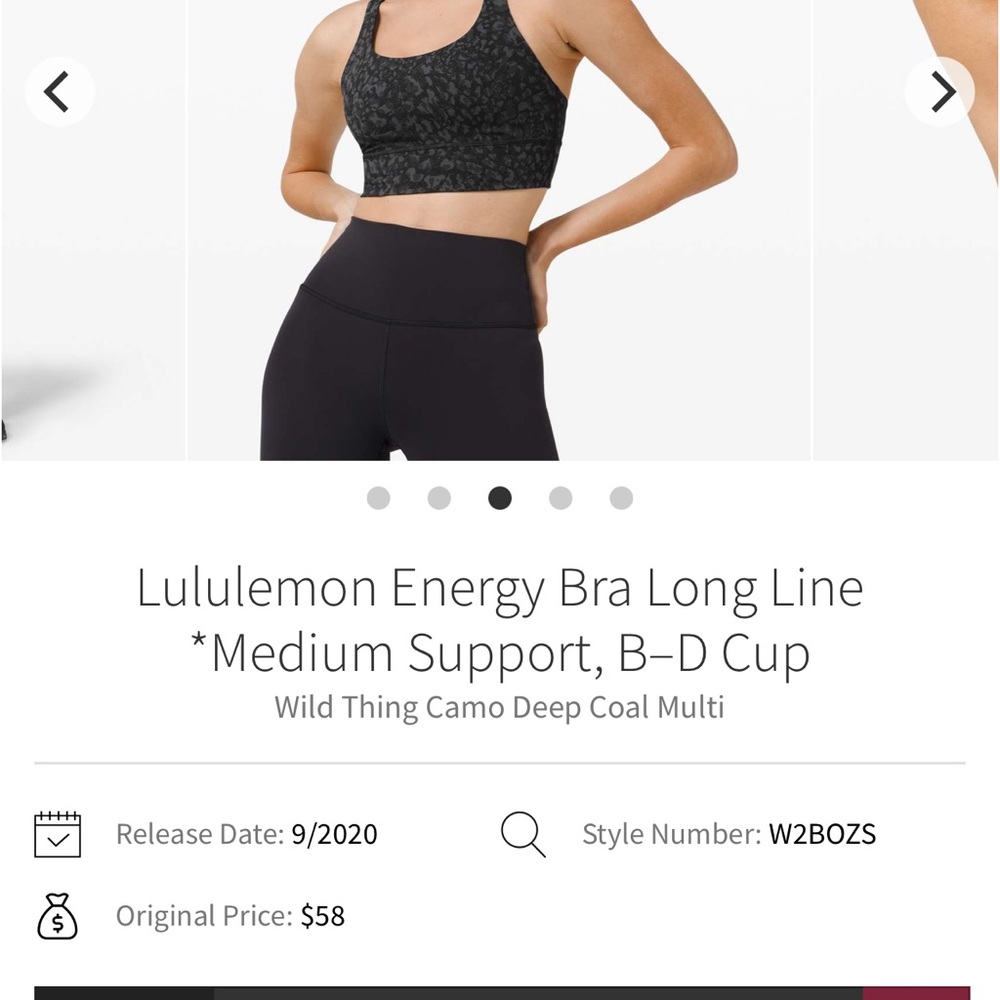 Lululemon Energy Bra Long Line [Wild Thing Camo Deep Coal Multi] SZ 6